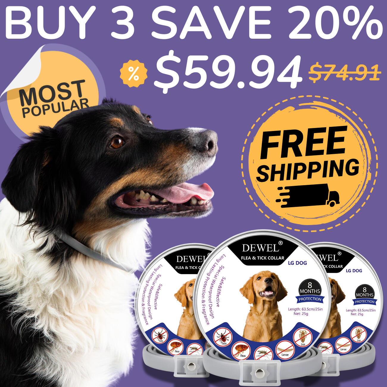 DEWEL™ Flea Collar — Buy 3 Save 20% + FREE Shipping